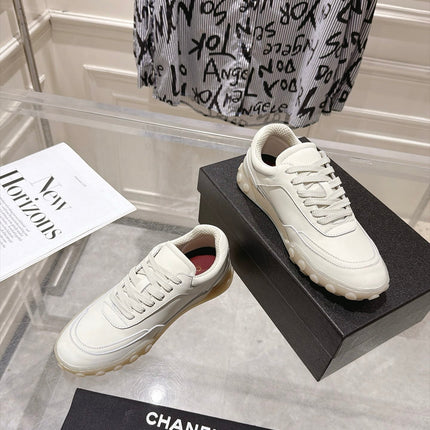 CHANEL 26S LACE UP SNEAKERS IN WHITE CALFSKIN ROUND TOE