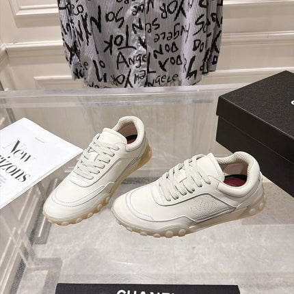 CHANEL 26S LACE UP SNEAKERS IN WHITE CALFSKIN ROUND TOE