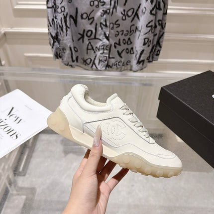 CHANEL 26S LACE UP SNEAKERS IN WHITE CALFSKIN ROUND TOE