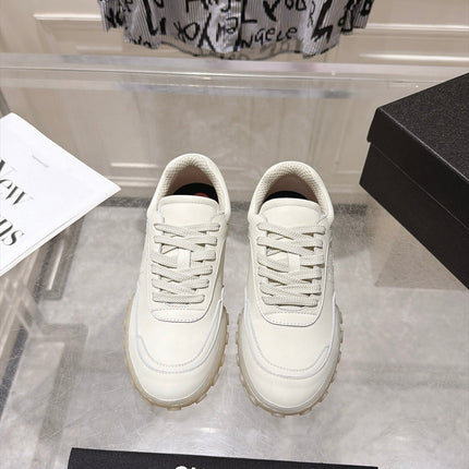 CHANEL 26S LACE UP SNEAKERS IN WHITE CALFSKIN ROUND TOE