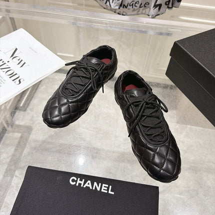 CHANEL 26S LACE UP SNEAKERS IN BLACK LAMBSKIN DIAMOND QUILTING