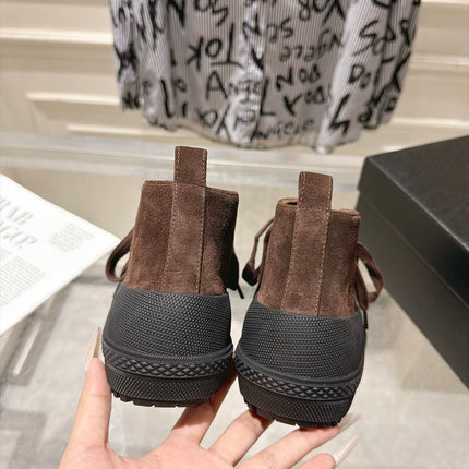 CHANEL 26S LACE UP HIGH TOP SNEAKERS IN BROWN SUEDE