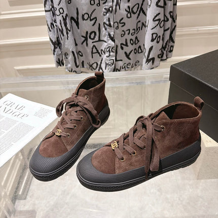 CHANEL 26S LACE UP HIGH TOP SNEAKERS IN BROWN SUEDE