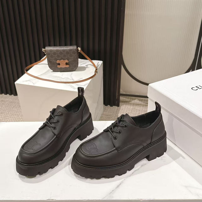 CELINE 25S THICK SOLED LOAFERS 50MM IN BLACK CALFSKIN