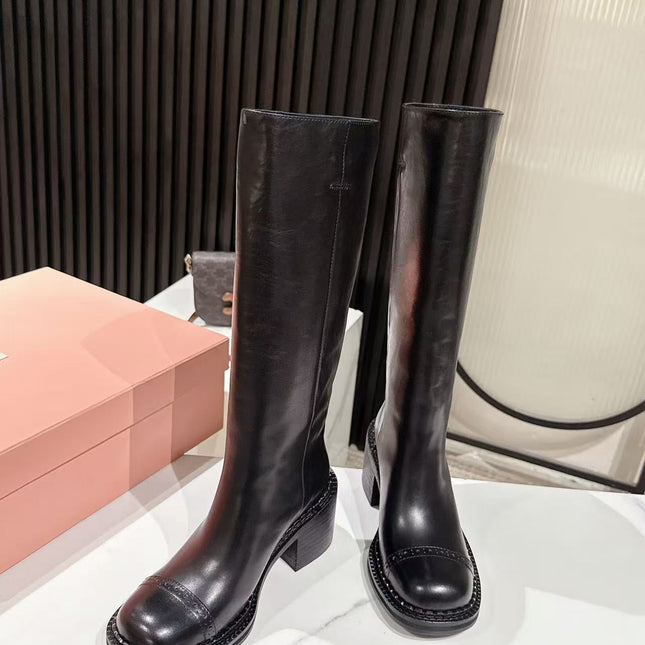 MIUMIU 26S HIGH-ANKLE BOOTS 50MM IN BLACK GLOSSY CALFSKIN