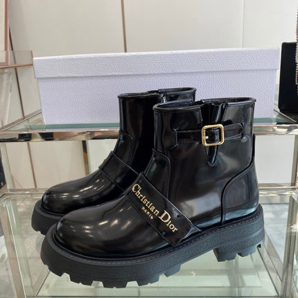 DIOR 25S D-QUEST ANKLE BOOT 35MM IN BLACK GLOSSY CALFSKIN