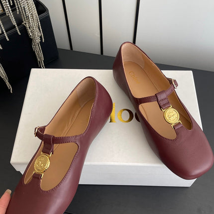 CHLOÉ 26S MARY JANE SHOES IN DARK RED CALFSKIN