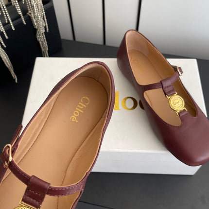 CHLOÉ 26S MARY JANE SHOES IN DARK RED CALFSKIN