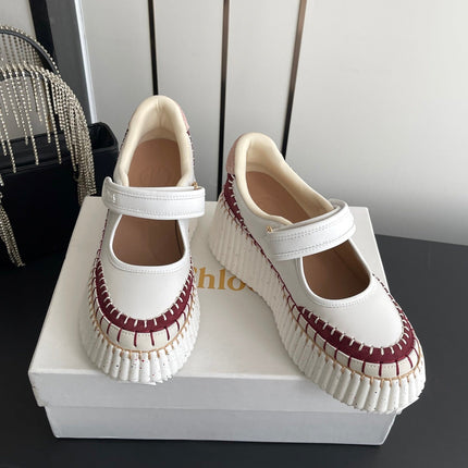 CHLOE 26S MARY JANE SNEAKERS IN WHITE CALFSKIN MIX DARK RED SUEDE
