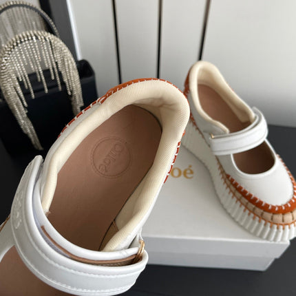 CHLOE 26S MARY JANE SNEAKERS IN WHITE CALFSKIN MIX ORANGE SUEDE