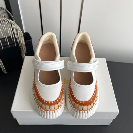 CHLOE 26S MARY JANE SNEAKERS IN WHITE CALFSKIN MIX ORANGE SUEDE