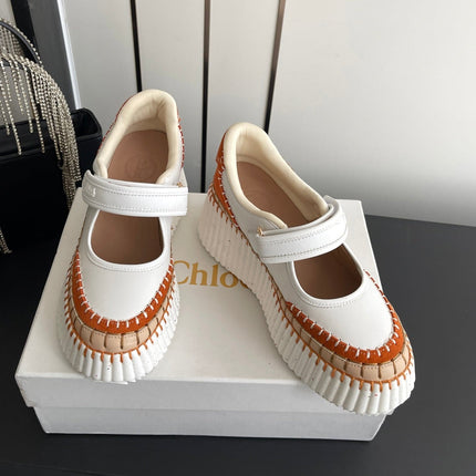 CHLOE 26S MARY JANE SNEAKERS IN WHITE CALFSKIN MIX ORANGE SUEDE