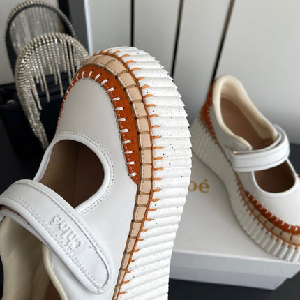 CHLOE 26S MARY JANE SNEAKERS IN WHITE CALFSKIN MIX ORANGE SUEDE