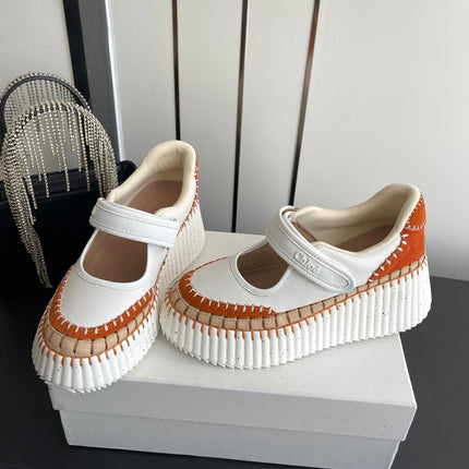 CHLOE 26S MARY JANE SNEAKERS IN WHITE CALFSKIN MIX ORANGE SUEDE