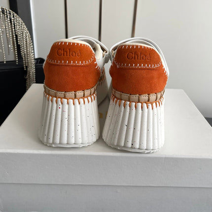 CHLOE 26S MARY JANE SNEAKERS IN WHITE CALFSKIN MIX ORANGE SUEDE