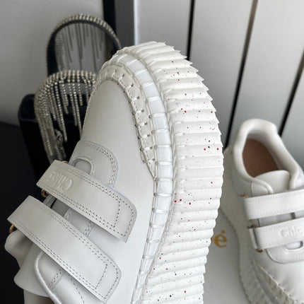 CHLOE 26S PLATFORM SNEAKERS IN WHITE CALFSKIN