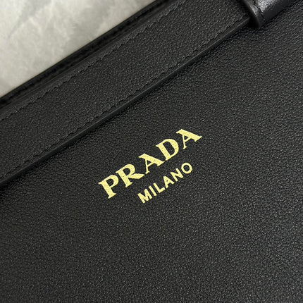 PRADA 25S BUCKLE MEDIUM HANDBAG 28 IN BLACK CALFSKIN GOLD HARDWARE