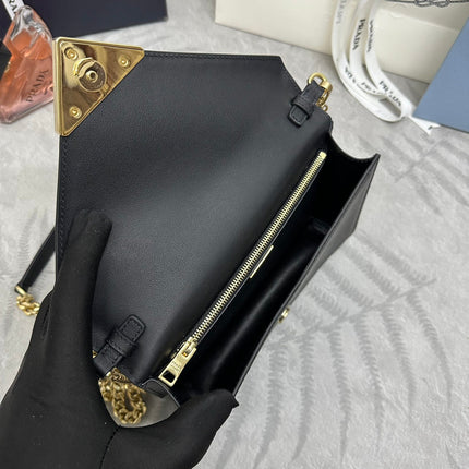 PRADA 25S SAFFIANO SHOULDER BAG 21 IN BLACK CALFSKIN GOLD HARDWARE