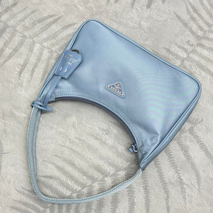 PRADA 26S SHOULDER BAG 23 IN LIGHT BLUE FABRIC