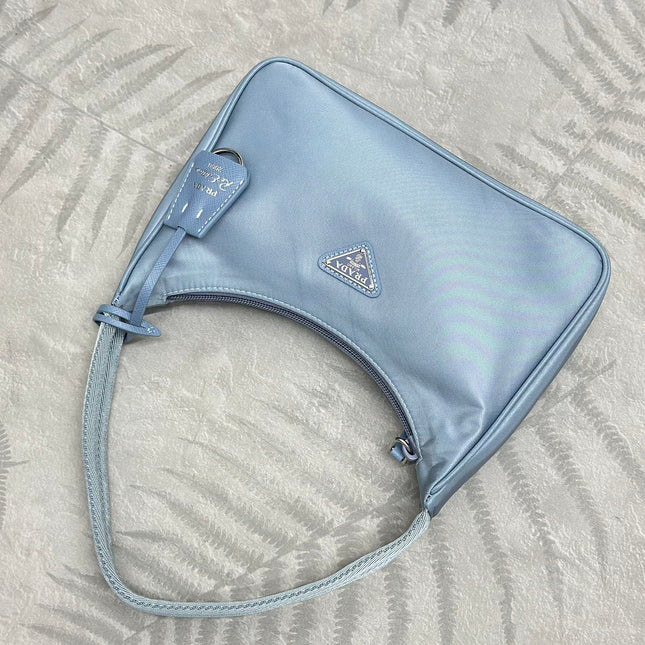 PRADA 26S SHOULDER BAG 23 IN LIGHT BLUE FABRIC