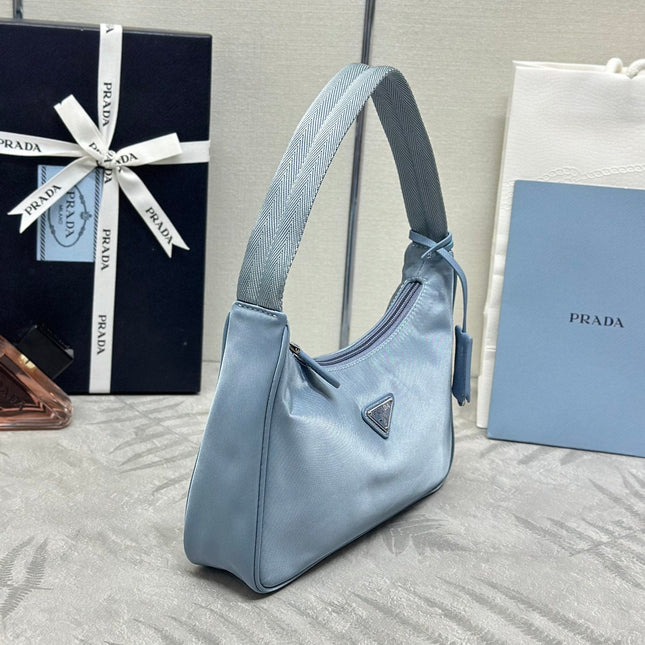 PRADA 26S SHOULDER BAG 23 IN LIGHT BLUE FABRIC