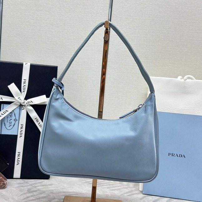 PRADA 26S SHOULDER BAG 23 IN LIGHT BLUE FABRIC