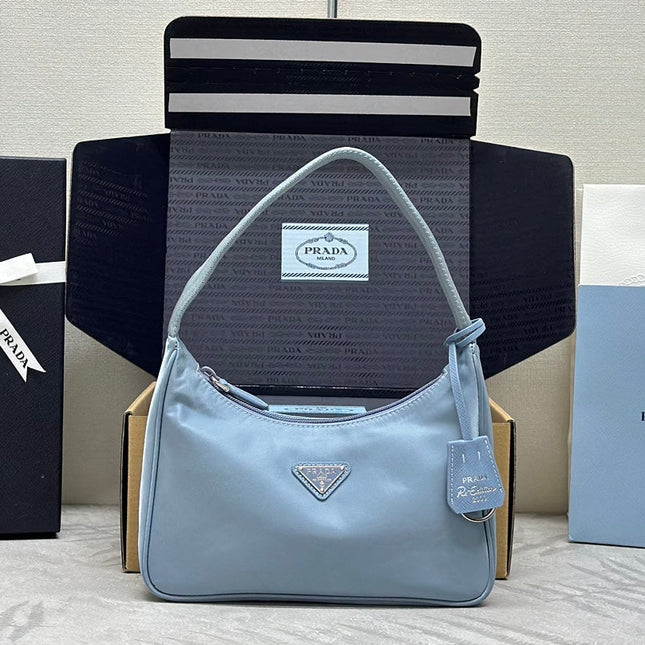 PRADA 26S SHOULDER BAG 23 IN LIGHT BLUE FABRIC