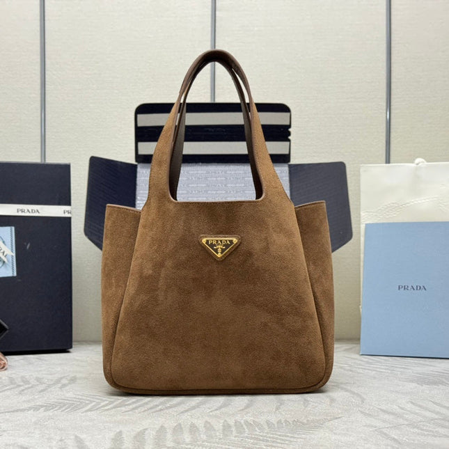 TOTE BAG 25 IN CHERRY WOOD SUEDE GOLD LOGO