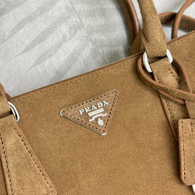 PRADA 26S HANDBAG 28 IN TAUPE SUEDE