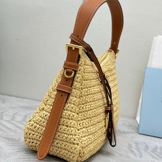 PRADA 26S SHOULDER BAG 34 IN NATURAL RAFFIA