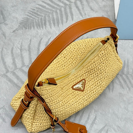 PRADA 26S SHOULDER BAG 34 IN NATURAL RAFFIA