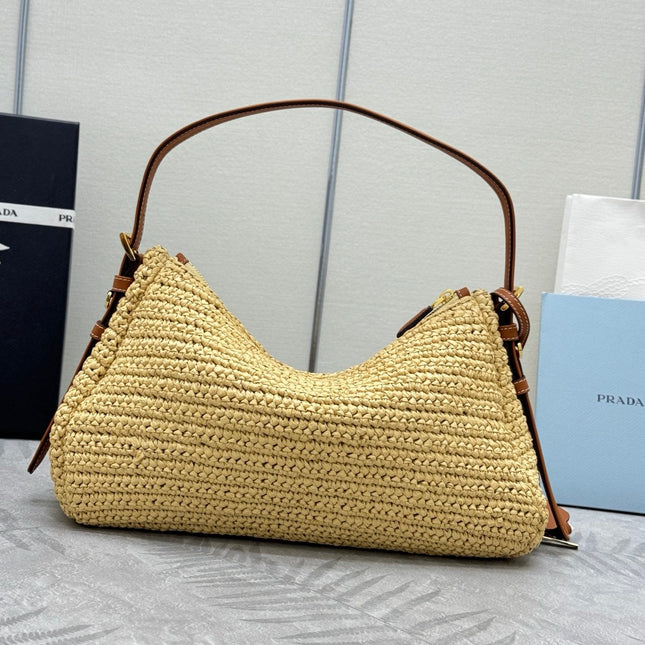 PRADA 26S SHOULDER BAG 34 IN NATURAL RAFFIA