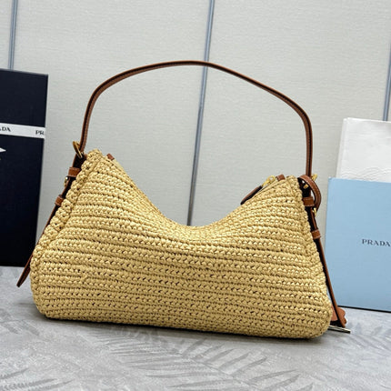 PRADA 26S SHOULDER BAG 34 IN NATURAL RAFFIA