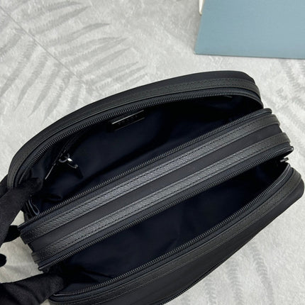 PRADA 25S MEDIUM CLUTCH BAG 26 IN BLACK NYLON SILVER HARDWARE