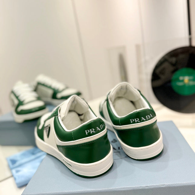 PRA DOWNTOWN PERFORATED SNEAKERS WHITE AND GREEN CALFSKIN