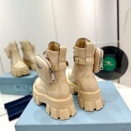 PRA MONOLITH BRUSHED AND RE-NYLON BOOTS WITH POUCH BEIGE CALFSKIN