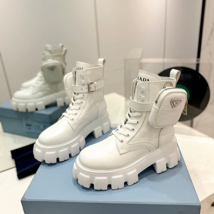 PRA MONOLITH BRUSHED AND RE-NYLON BOOTS WITH POUCH WHITE CALFSKIN