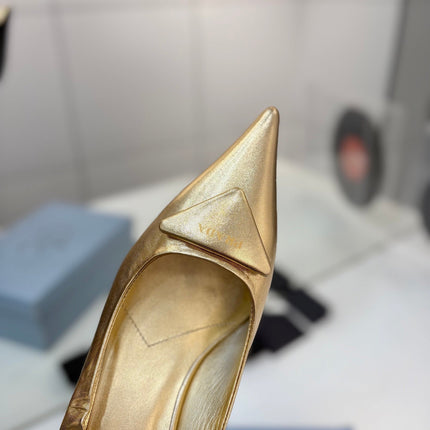 PRADA 26S PUMPS 55MM IN GOLD CALFSKIN WITH LOGO
