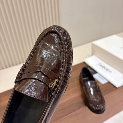 YSL 26S LOAFERS IN DARK BROWN GLOSSY CALFSKIN