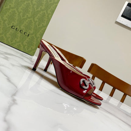 GUCCI 26S HORSEBIT HIGH-HEELED SANDALS 80 MM IN DARK RED GLOSSY CALFSKIN