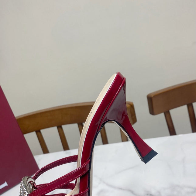 GUCCI 26S HEELED SANDALS 85 MM IN DARK RED CALFSKIN WITH CRYSTAL