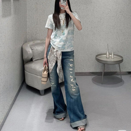 DIOR 25S RIPPED WIDE-LEG PANTS 705