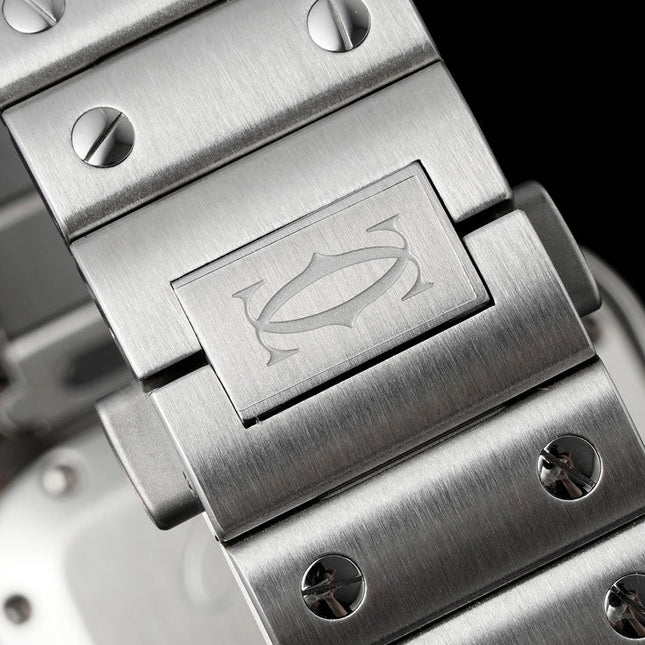 SANTOS MEDIUM MODEL DE CARTIER WATCH SILVER CASE WITH GREEN FOREST DIAL