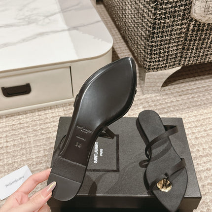 SL TANGER SLIDES BLACK SATIN