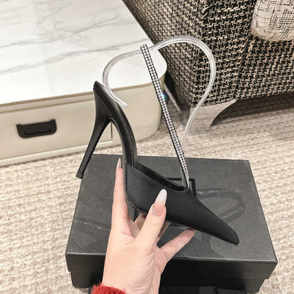 BARBARA 90 EMBELLISHED  BLACK SATIN MULES WITH RHINSTONES