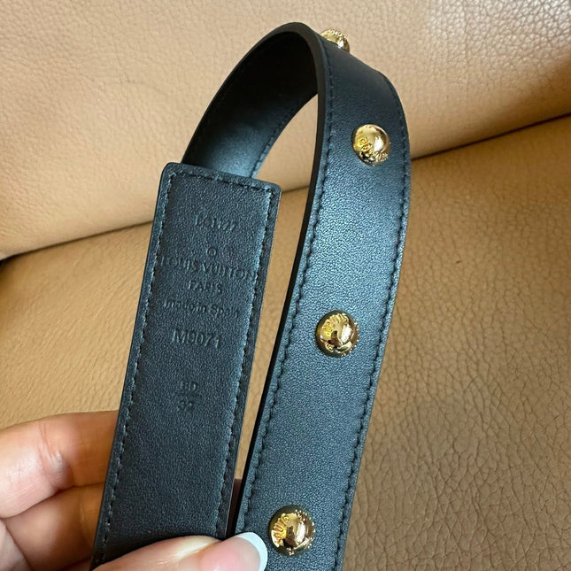 LV Initiales Studs 30mm Reversible Belt Gold Buckle Black Leather