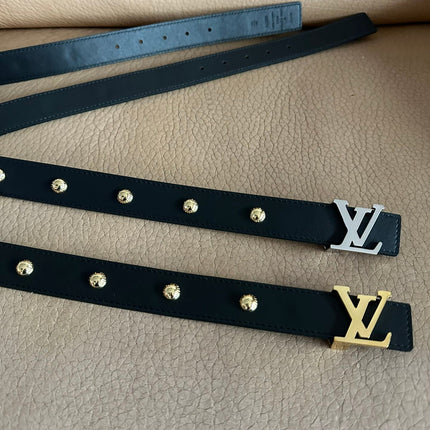 LV Initiales Studs 30mm Reversible Belt Silver Buckle Black Leather