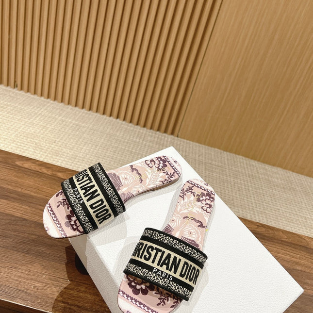 DIOR 26S SLIDE SANDALS IN MAUVE FLORAL PRINT LOGO STRAP