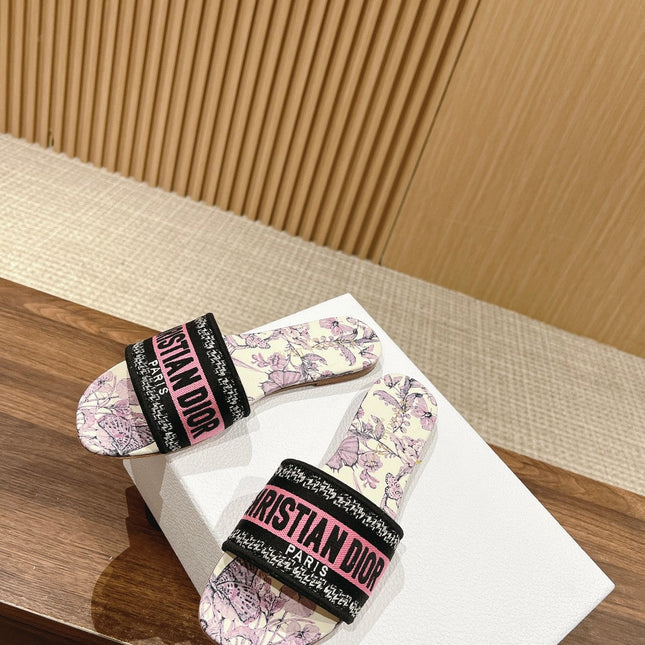 DIOR 26S SLIDE SANDALS IN PINK FLORAL PRINT LOGO STRAP