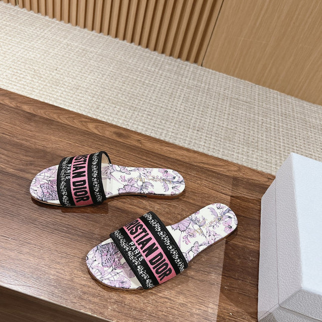 DIOR 26S SLIDE SANDALS IN PINK FLORAL PRINT LOGO STRAP